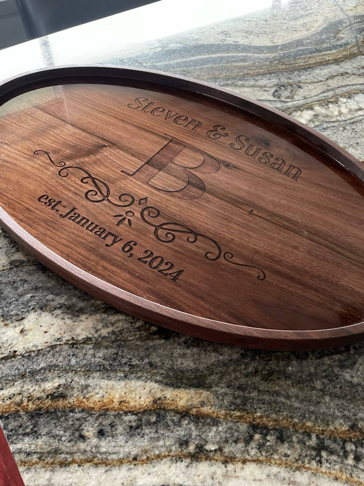 Serving Tray - Engraved Walnut with Epoxy