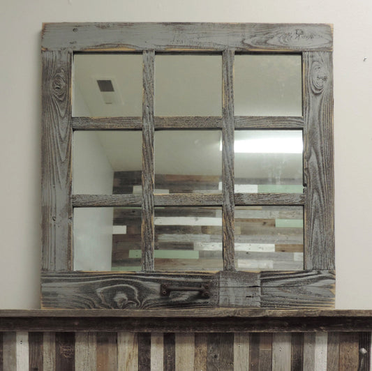 Reclaimed Barnwood Square Paned Window Mirror - 24"