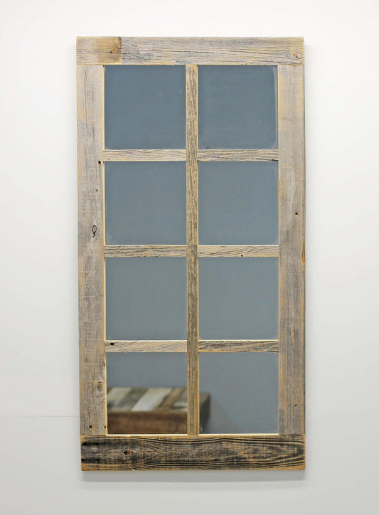 Reclaimed Barnwood Farmhouse Window Mirror - Vertical (8-Panes)