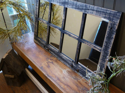 Reclaimed Barnwood Farmhouse Window Pane Mirror - Horizontal (8-Panes) Orientation