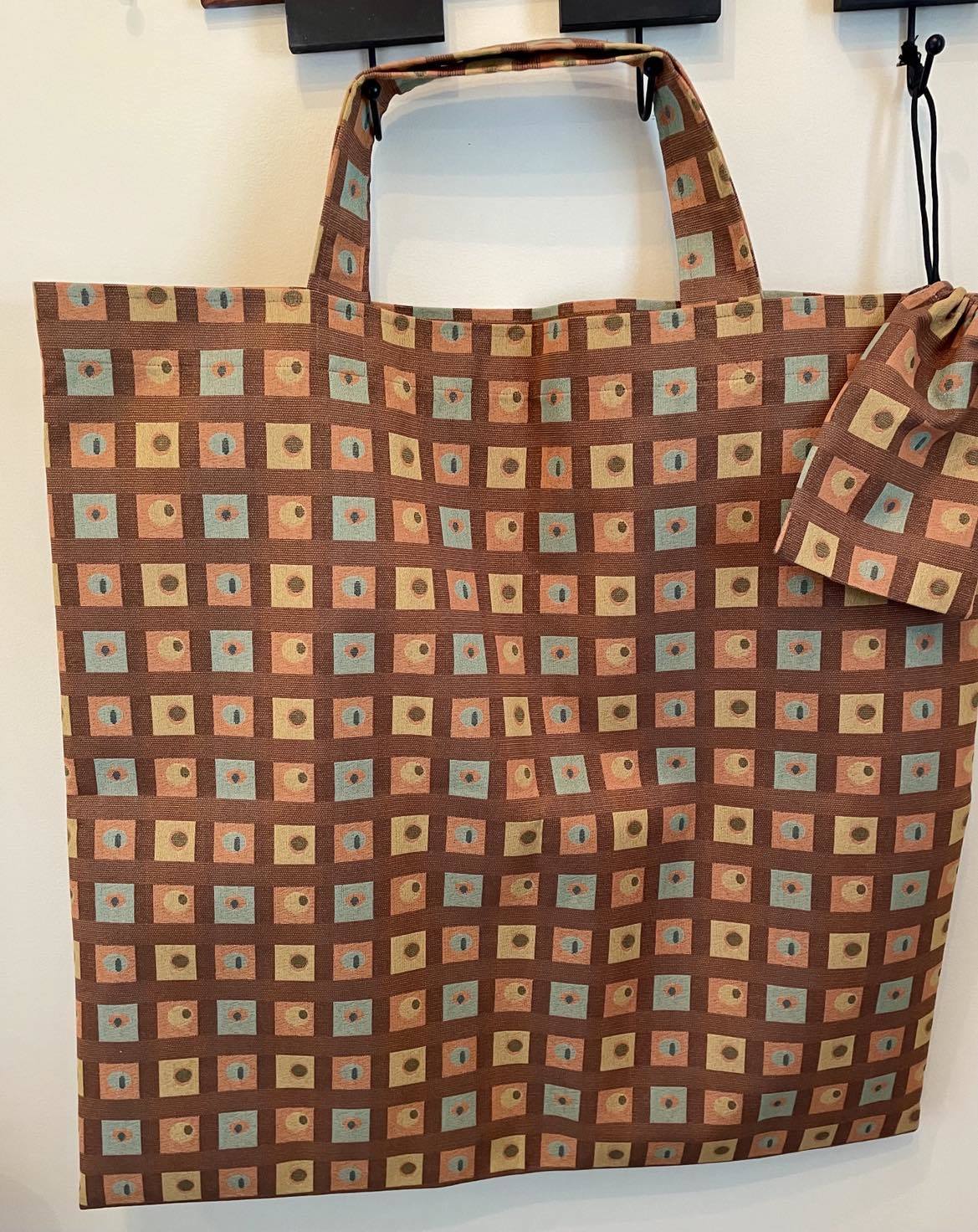 Large Game Tote Set Brown Patterned Upholstery Fabric