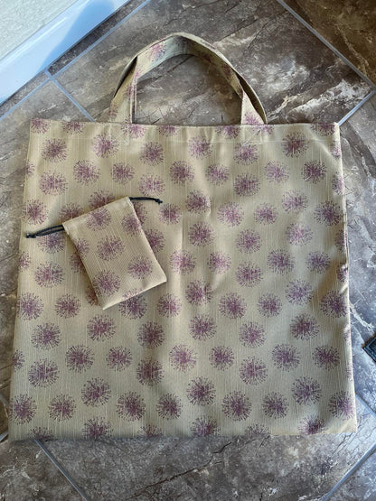 Large Tote green with purple bursts