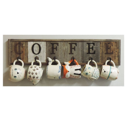 Barnwood coffee mug storage wall idea